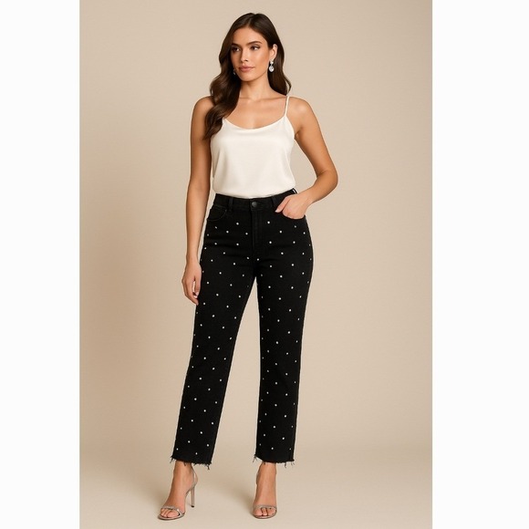 Simple Society Denim - Simple Society Black Rhinestone Straight Denim Jeans Size 9/29 Glam Y2K Party